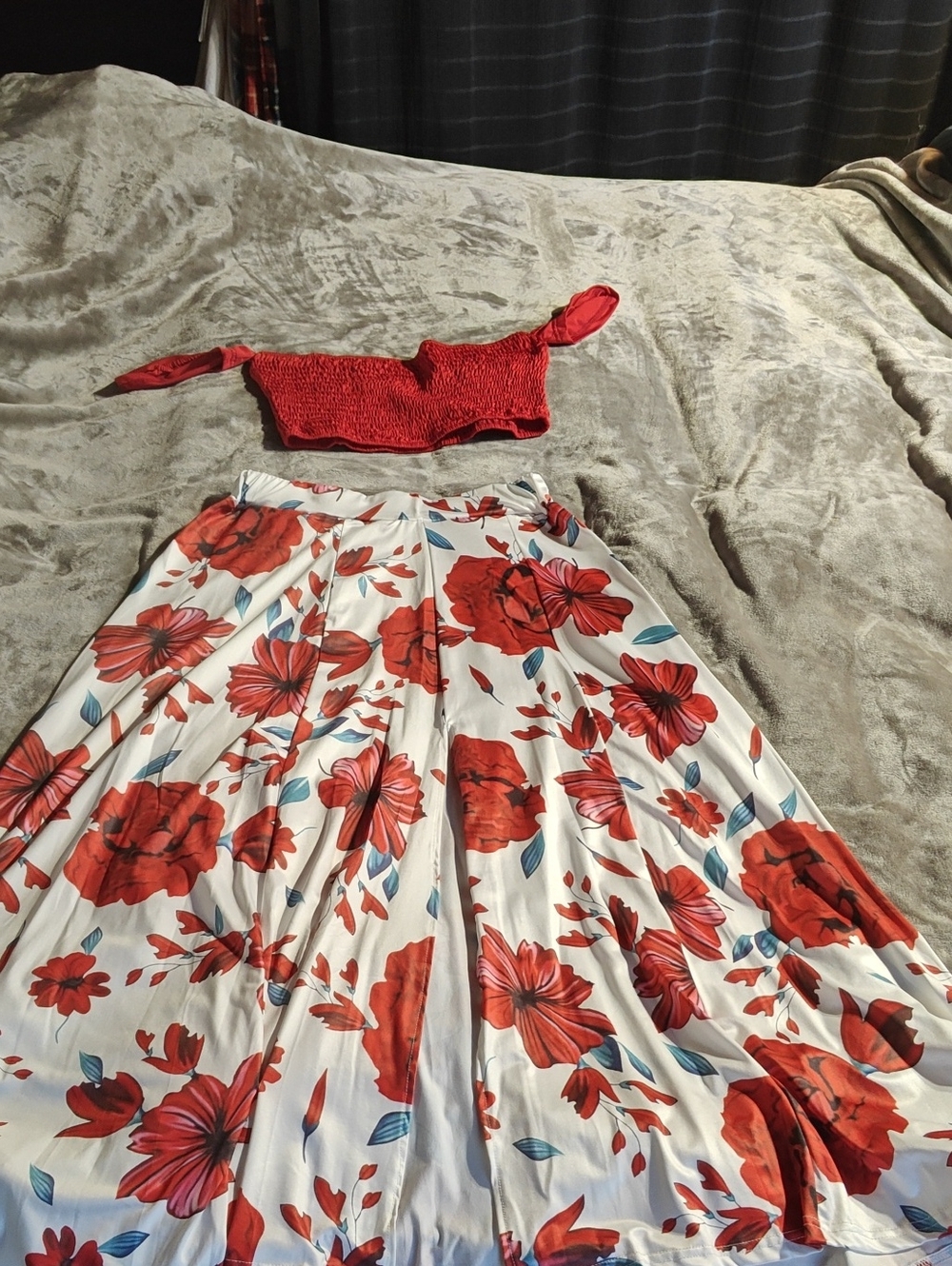 Floral Red and White Maxi Skirt - Women's Summer Skirt
